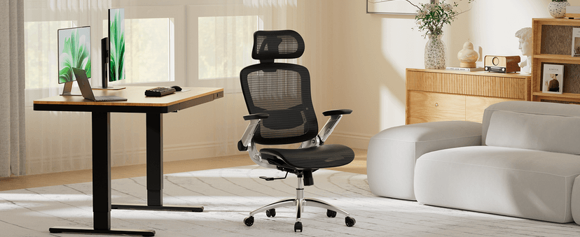 GTPLAYER Big and Tall Ergonomic Mesh Office Chair, High Back Home Desk Chair Computer Gaming Chair with Headrest, Flip-Up Arms, 90-125° Tilt Lock and Wide Cushion, Task Chair for Man Woman-Deep Black