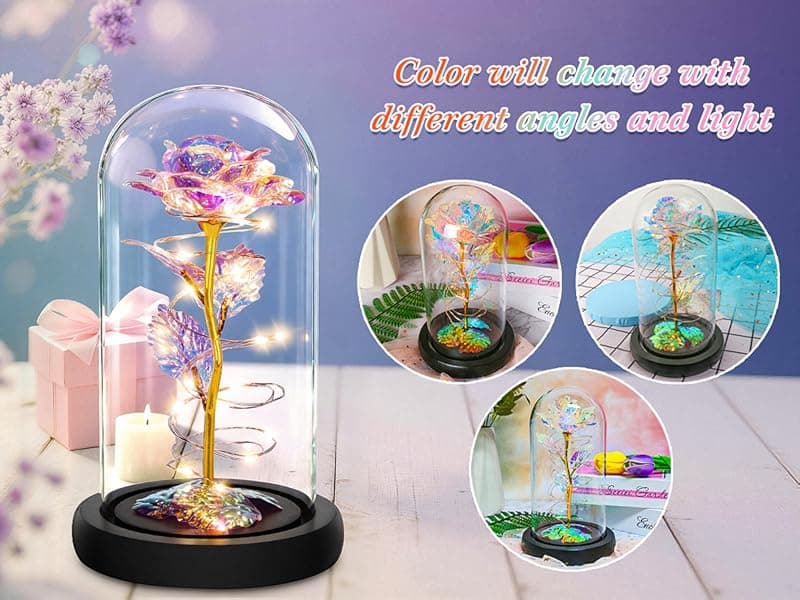 Childom Birthday Gifts for Women,Flowers for Delivery Prime,Colorful Rainbow Light Up Rose in A Glass Dome,Christmas Rose Gifts for Her Mom Women Wife Girl Grandma on Christmas Anniversary Valentines