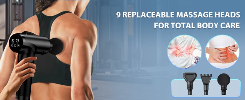 Massage Gun Deep Tissue, Handheld Electric Muscle Massager, High Intensity Percussion Massage Device for Pain Relief with 9 Attachments & 30 Speed(Black)