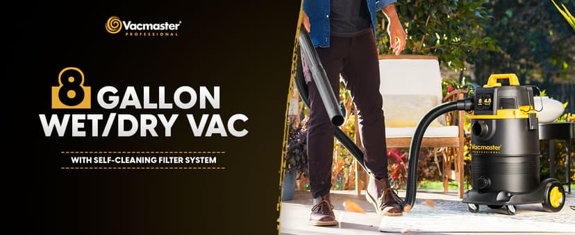 Vacmaster Professional VDK811PW 0201 8 Gallon 4.5 Peak HP Wet/Dry Vac with Self-Cleaning Filter System, 8 Gal, Black