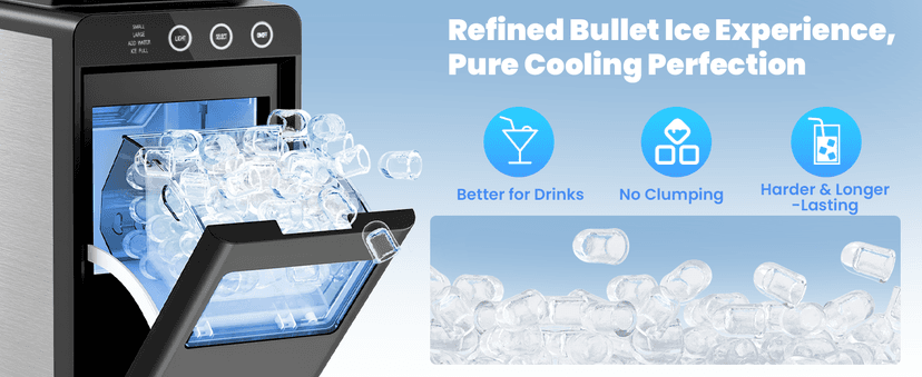 Kismile Countertop Ice Maker, Portable Ice Maker Machine 26lbs/24H, Dual Water Tank Design, Small & Large Bullet Ice, Self-Cleaning, Internal Lighting for Home Kitchen, Office & RV