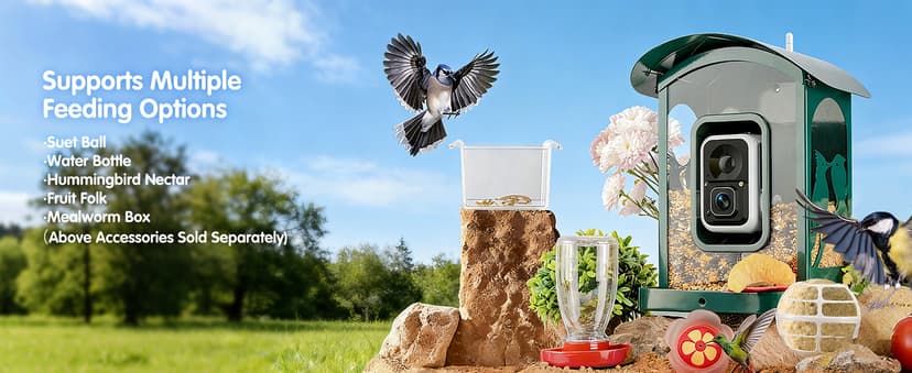 4K Ultra HD Video with Live View,10x Slow Motion,AI Smart Bird Feeder with Camera,2.4G/5G Wi-Fi,Durable Metal,Bird Lover Gift 4K Smart Bird Feeder with Camera,No Subscription,Solar Powered B0FMDP272Y