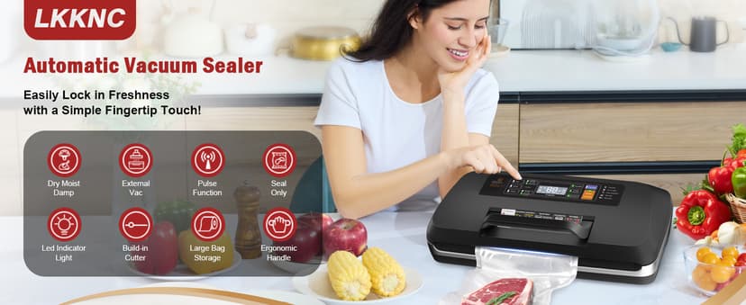 95kpa Vacuum Sealer Machine, Updated 2025 Commercial Fully Automatic Food Sealer, 10-in-1Functions & Powerful Sealing System with Double Heat Seal, Easy-Lock Handle, Built-inCutter and Bag Storage