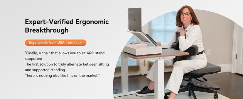 Newtral Standing Mate Chair, 5-in-1 Ergonomic Office Chair for Standing Desk, Sit Stand Lean Perch Saddle Stool with Flip Backrest & Dynamic Posture Support, Height Adjustable Active Chair
