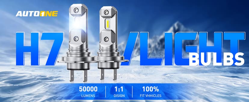 AUTOONE Latest H7/H7LL LED Bulbs, 50,000LM 900% Brightness, No Adapter Needed, 6500K White Super Bright, 1:1 Halogen Size, H7 Fog Lights, Pack of 2