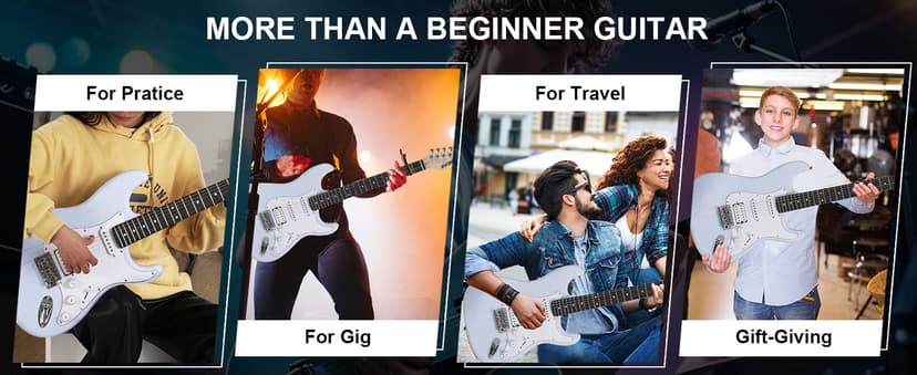 RVONE RST-150 39”Beginner Electric Guitar Kit with Amplifier, Classic HSS Pickup, Electric Guitar with Gig Bag, Capo, Strap, Extra Strings, Digital Tuner, 3 Picks, Cleaning Cloths (1-Blue)