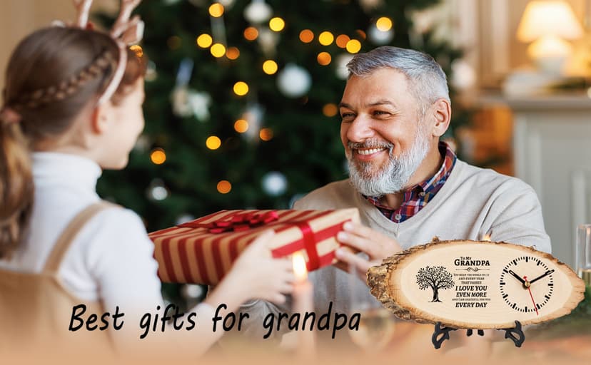 Grandpa Birthday Gifts from Grandkids, Christmas Fathers Day Birthday Gift for Grandfather, DIY Engraved Clock for Home Decor BeauGift Grandpa Gifts, Wooden Clock Birthday Gifts for Grandpa Grandfather B0F8Q4Z8QC