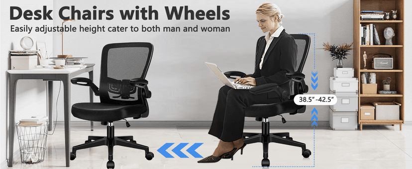 KLASIKA Desk Chairs with Wheels, Ergonomic Mesh Office Chair Adjustable Height and Swivel Lumbar Support Home Office Chair with Flip Up Armrests (8PK)