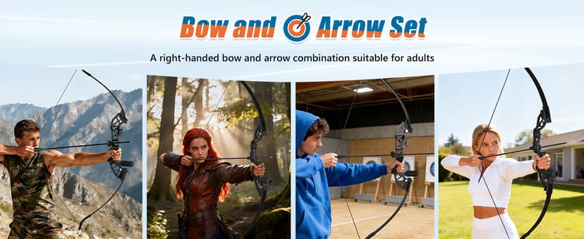 51" Recurve Bow and Arrow Adult Set, 40lb Takedown Archery Adult Bow Suitable for Outdoor Practice (Black)