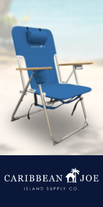 CARIBBEAN JOE Folding Beach Chair, 4 Position Portable Backpack Foldable Camping Chair with Headrest, Cup Holder, and Wooden Armrests