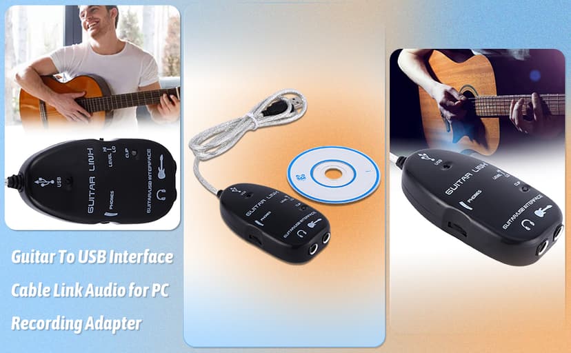 Sunicon Professional USB Guitar Cable, Guitar to USB Interface Cable Link Audio with Software CD Driver for PC Recording Adapter