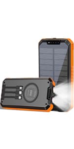 Solar Charger Power Bank, 20000mAh Portable Outdoor Waterproof Solar Battery Charger, Camping External Backup Battery Pack USB C Ports Input/Output, 2 Led Light Flashlight with Compass (Blue)