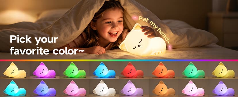 5-Level Dimmable Tap Night Light with Rechargeable Battery. Cute Stuff,Cat Room Decor & Gifts for Women,Adults, Teens & Kids. Mubarek Sleepy Cute Cat Gifts - 16-Color Silicone Night Light with Remote B0D8QGT88D