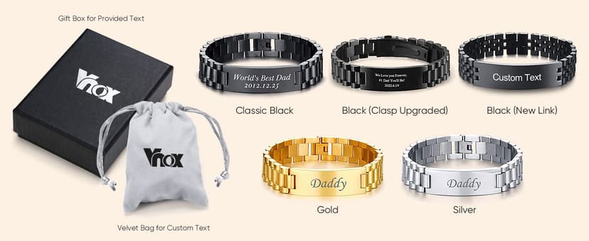 VNOX Masculine Watch Band Stainless Steel Link Bracelet Personalized Jewelry Gift for Men DAD Father Husband Boyfriend