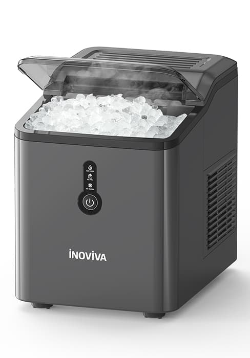 inoviva Nugget Ice Maker Countertop, 40lbs/24H Soft Chewable Pellet Ice Machine with Self-Cleaning, Sonic Ice Maker for Home Kitchen, Office - Black Stainless