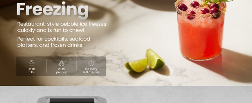 Iceman by Chefman Nugget Ice Maker Countertop, Pebble Ice Maker Machine, 26 lb in 24 Hours, Ready in 6 Minutes, Removable Ice Basket, Fun and Chewable Cubes, 1.5L Water Tank, Self-Cleaning Function