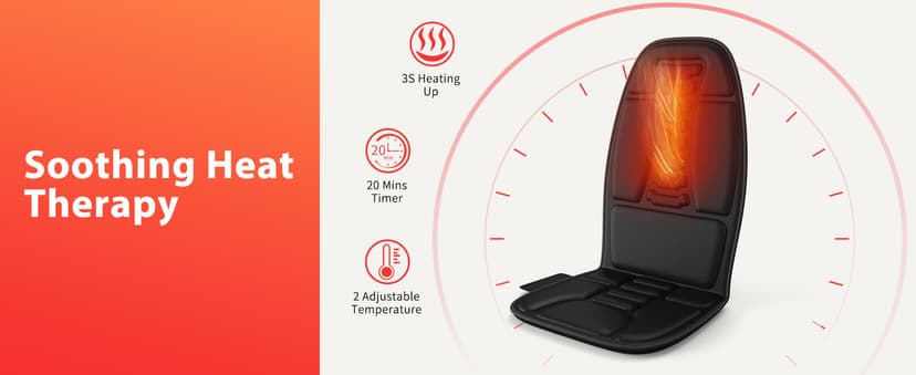 Back Massager with Heat, Massage Chair Pad with 5 Modes & 2 Heat Levels for Back & Thighs, Back Massage Pad for Office & Home Chairs, Matte Black