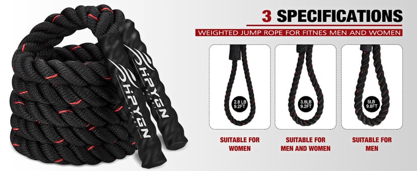 HPYGN Jump Rope, Weighted Jump Rope for Men women, 2.8lb 3.8lb 5lb Heavy Skipping Rope for Exercise, Adult Jumpropes for Home Workout, Improve Strength and Building Muscle,Total Body Workout Equipment