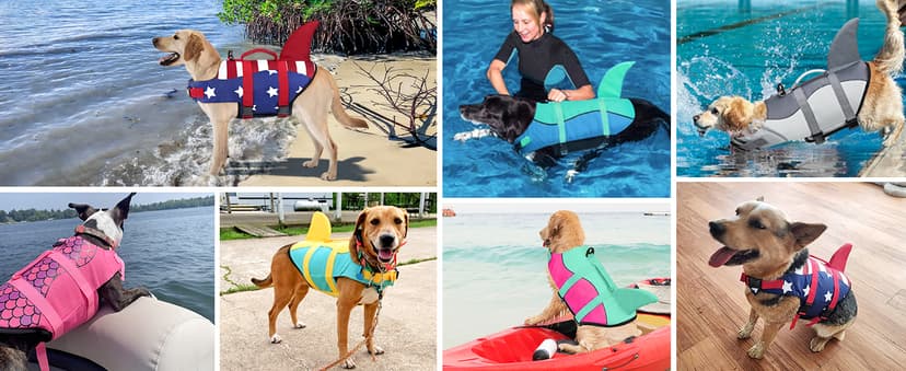 Malier Dog Life Jacket, High Buoyancy Shark Swimsuit, Ripstop American Flag, Medium, Red & Dark Blue