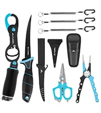 FLISSA Fillet Knife Set, Boning Knife & Bait Knives with Sharpener, Protective Sheath, Belt Clip, Non-Slip Handle, Portable Pouch & Corrosion Resistant Coating Blade, for Fresh or Saltwater (4-Piece)