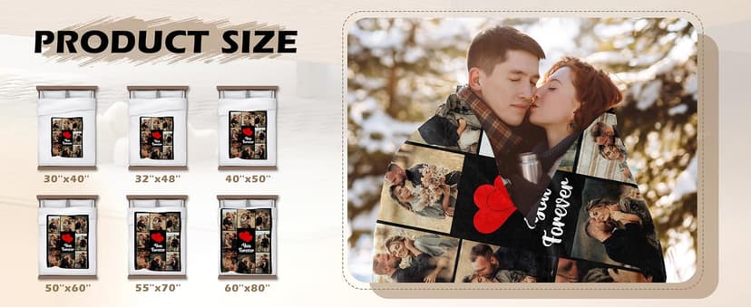 Custom Couples Blanket with Photos, Customized Photo Blanket I Love You Christmas Birthday Gifts for Wife, Husband, Him/Her Personalized Valentines Blanket Gifts for Boyfriend Girlfriend B0FQC3S2S8
