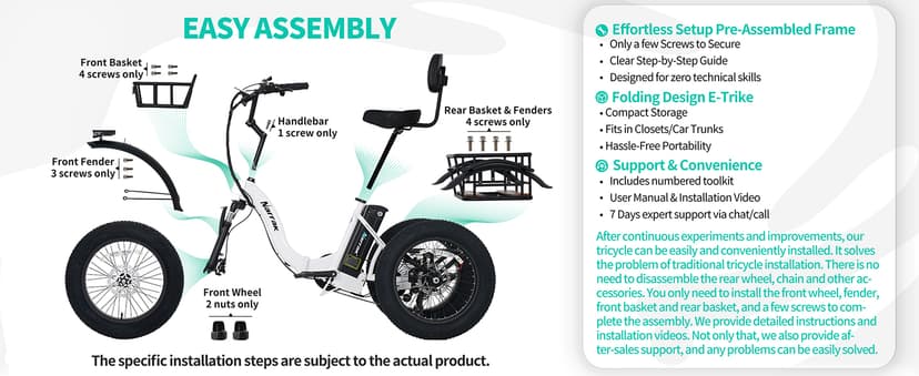 Electric Tricycle for Adults,Fat Tire Folding Electric Trike,3 Wheels Electric Bicycle Bikes, Peak 1350W Step-Thru Etrike with Removable Battery and Large Basket for Women Men