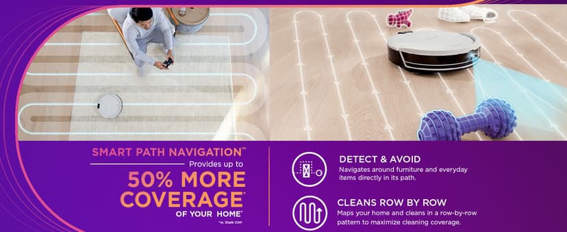 Shark Navigator Robot Vacuum with Bagless 30-Day Capacity Self-Empty Base, Powerful Suction, SmartPath Navigation, Self-Cleaning Brushroll, for Carpets & Hard Floors, White, AV2110S