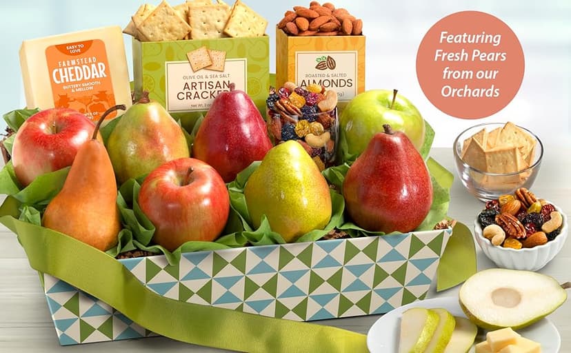 A Gift Inside Classic Fresh Fruit Basket Gift with Crackers, Cheese and Nuts for Holiday, Thank You, Birthday, Get Well, Anniversary, Corporate