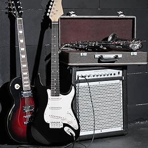 Ktaxon 39 Inch Electric Guitar, Full-Size Beginner Solid Body Electric Guitar Kit with Gig Bag, Strap, Tremolo Bar, Cable & Picks (Black)