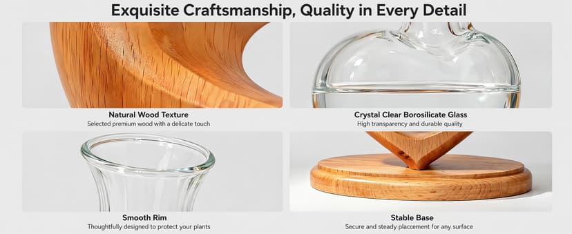 Rooting Vase for Cuttings, Plant Terrarium, Air Plant Holder, Plant Lovers Mom Wife Gift Home Office Christmas Tabletop Decor Plant Propagation Station, Heart Glass Vase, Solid Wooden Stand B0GL1XT2S7