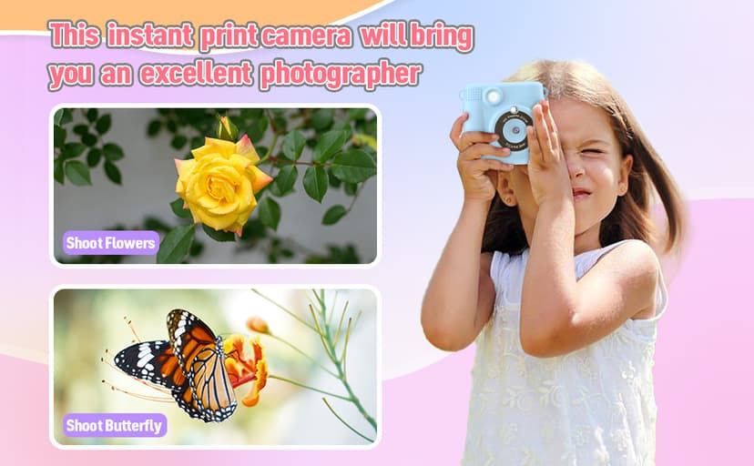 Instant Print Camera for Kids, Christmas Birthday Gifts for Girls Boys, HD Digital Video Cameras for Toddler, Portable Toy for 4 5 6 7 8 9 10 Year Old Girl with 32GB SD Card-Purple