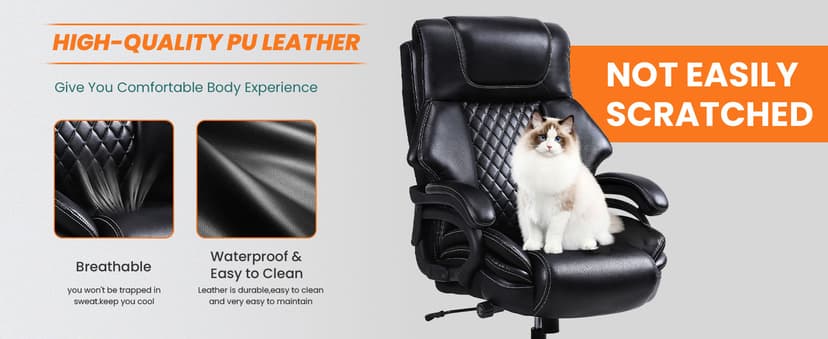 BOSMILLER 650lbs Large Big and Tall Office Chair for Heavy People with Adjustment Lumbar Support, Comfy Padded Heavy Duty Leather Executive Office Chair with Quiet Rubber for Adults 8 Hours Daliy Work