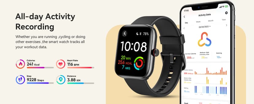 Smart Watch for Women Men, Smartwatch for iPhone & Android Bluetooth (Answer/Call) Built-in Alexa, 1.91" HD Fitness Tracker with 105+ Sport Modes, IP68 Waterproof, Sleep/Heart Rate/SpO2/Stress Monitor