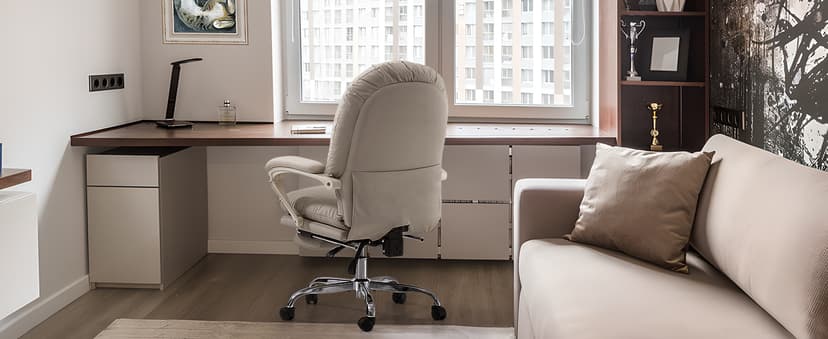 EMIAH Ergonomic Office Chair with Foot Rest Criss Cross Chair with Wheels Reclining Executive Office Chair Mid Back PU Leather Swivel Computer Chairs Lumbar Support for Home Office (Beige)