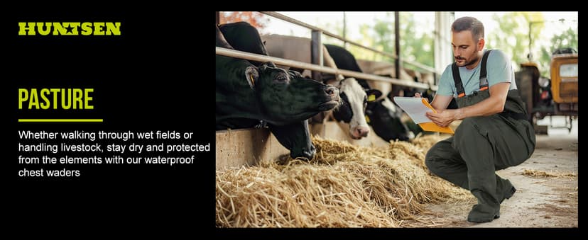 HUNTSEN Fishing Waders for Men Women - 2-Ply Nylon/PVC Waterproof Hunting Chest Waders with Boot Hanger&Phone Case, Size10-12