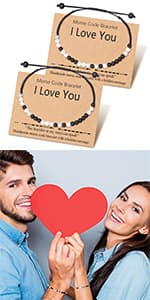 Gifts for Girlfriend Boyfriend His Her Tarsus Pinky Promise Couple Bracelets Set Morse Code Jewelry B083NCSP9Z