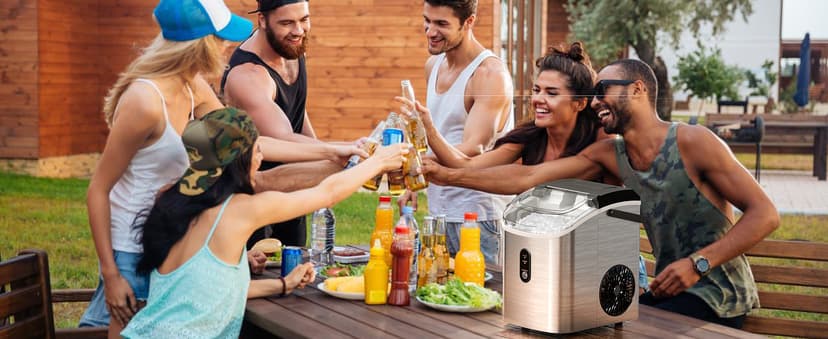 Antarctic Star Nugget Ice Makers Countertop with Auto-Cleaning, 35lbs/Day, Portable Sonic Ice Machine with Handle, Basket and Scoop for Home/Kitchen/Office/Camping(Stainless Steel Silver)