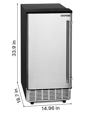 ICEPURE 15" Under Counter Ice Maker with Drain Pump, 90lbs/24H, Self-Cleaning, Smart Reminder, 24H Timer, ETL FCC, Built-in or Freestanding for Residential and Commercial, Stainless Steel