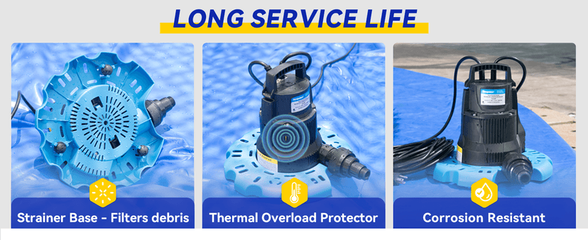 Acquaer 1/4 HP Automatic Swimming Pool Cover Pump, 2250 GPH Submersible Sump Pump with 3/4” Check Valve Adapter & 25ft Power Cord, Water Removal for Pool, Hot Tubs, Rooftops, Water Beds and more