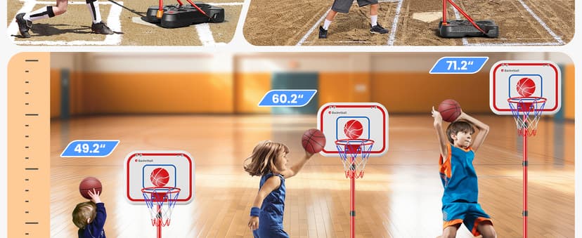 Adjustable basket ball Stand,Hanging Tee Baseball for Toddlers Boys Ages 2 3 4 5 6 7 8 Years Old, Outdoor Indoor Toys Gifts HopeRock 2 in 1 Kids Basketball Hoop and T Ball Set B0D53VWQGP