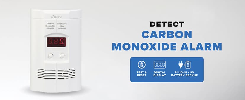Kidde Carbon Monoxide + Explosive Gas, Natural Gas & Propane Alarm, Plug-in with 9V Battery Backup, Digital Display, 85 dB Alarm, LED Status Indicators, 3rd Edition