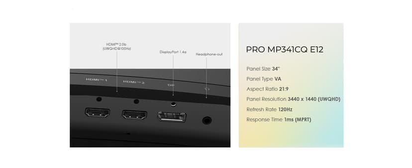 msi PRO MP341CQ E12 34-inch VA 3440 x 1440(UWQHD) Computer Monitor, 120Hz, Adaptive-Sync, HDMI, DisplayPort, VESA Mountable, Speaker, 1ms, Black