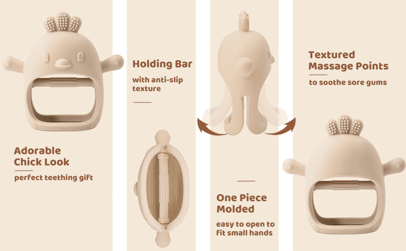 2 Pack Baby Teething Toy Silicone Teething Mitten for Babies Over 3 Months Anti Dropping Wrist Hand Teethers Baby Chew Toys for Sucking Needs, BPA Free (Blue & Caramel)