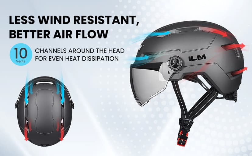 ILM Adult Bike Helmet with USB Rechargeable LED Front and Back Light Mountain&Road Bicycle Helmets for Men Women Removable Goggle Cycling Helmet E3-10L