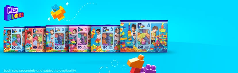 MEGA BLOKS First Builders Toddler Blocks Toys Set, Big Building Bag Collection with 80 Pieces and Storage, Pink, Ages 1+ Years