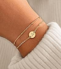 MONOZO Gold Bracelets for Women Christmas Gifts - Dainty 18K Gold Plated Disc Monogram Letter A-Z Initial Bracelets for Women Trendy Personalized Letter Bracelet Birthday Christmas Gifts for Her