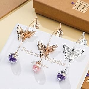 Metal Feather Bookmark with Butterfly Charms Mothers Day Gifts Teacher Appreciation Gifts for Women End of Year Teacher Gifts Birthday Gifts Bookmarks for Women Grils Mom Readers Book Lovers