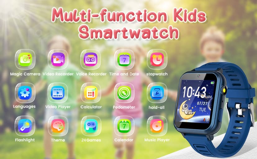 Cosjoype Kids Game Smart Watch for Kids with 24 Puzzle Games HD Touch Screen Camera Music Player Pedometer Alarm Clock Calculator Flashlight 12/24hr Kid Watch Gift for 4-12 Year Old Boys Toys for Kid