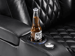 Weilianda Home Theater Seating Top Grain Leather, Zero Gravity Movie Theater Chairs Set, Power Headrest Recliner Chair Gaming Seats, 7 Colors Mood Light Sofa with Tray Table USB Charge Row of 3 Black