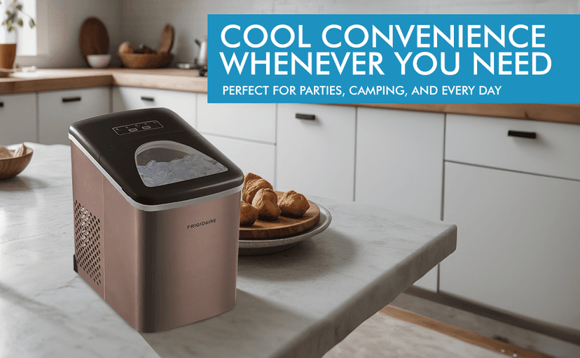 FRIGIDAIRE Retro Compact Ice Maker Machine, Bullet Ice, 26 lb per Day (Blue)